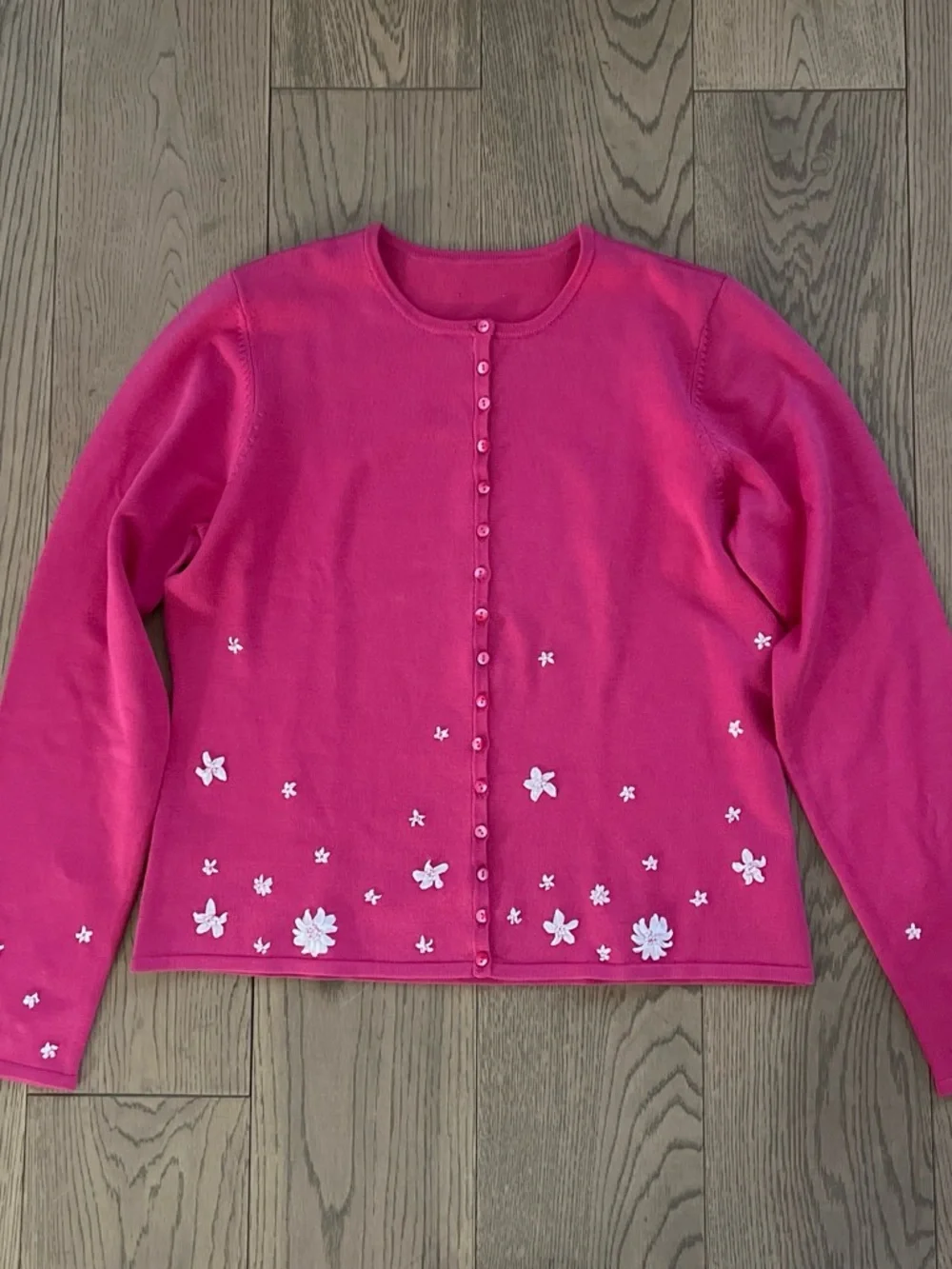 Pink Floral Embroidered Cardigan Sweater Cottage Core Coquette Fits Small Girly